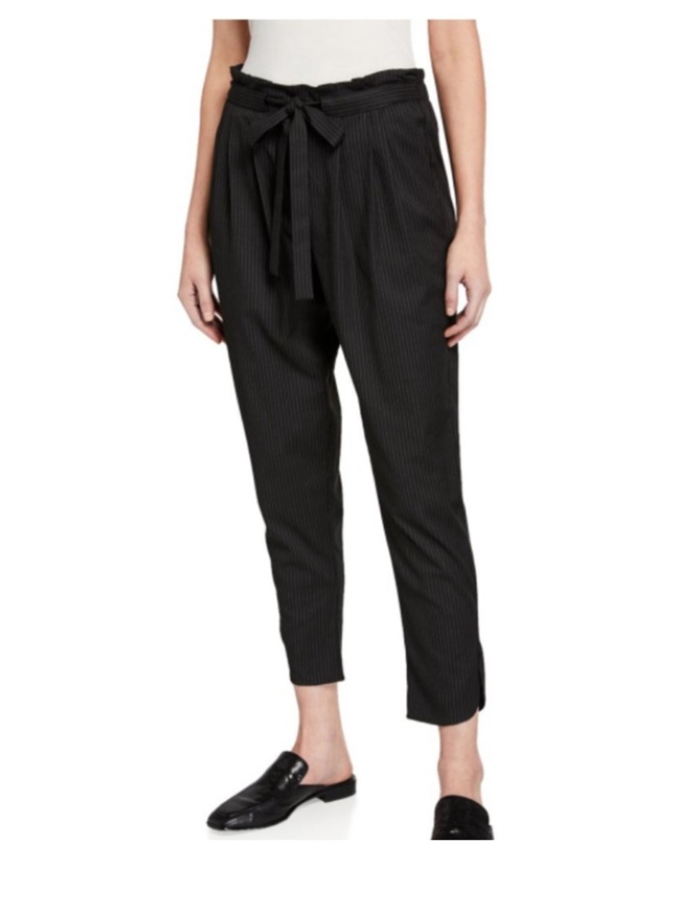 Ramy Brook Allen Pinstripe Tie-Waist Cropped Pants